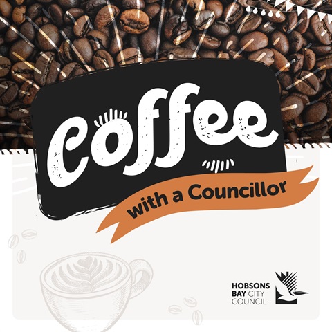 Coffee beans and a cup with the text Coffee with a Councillor