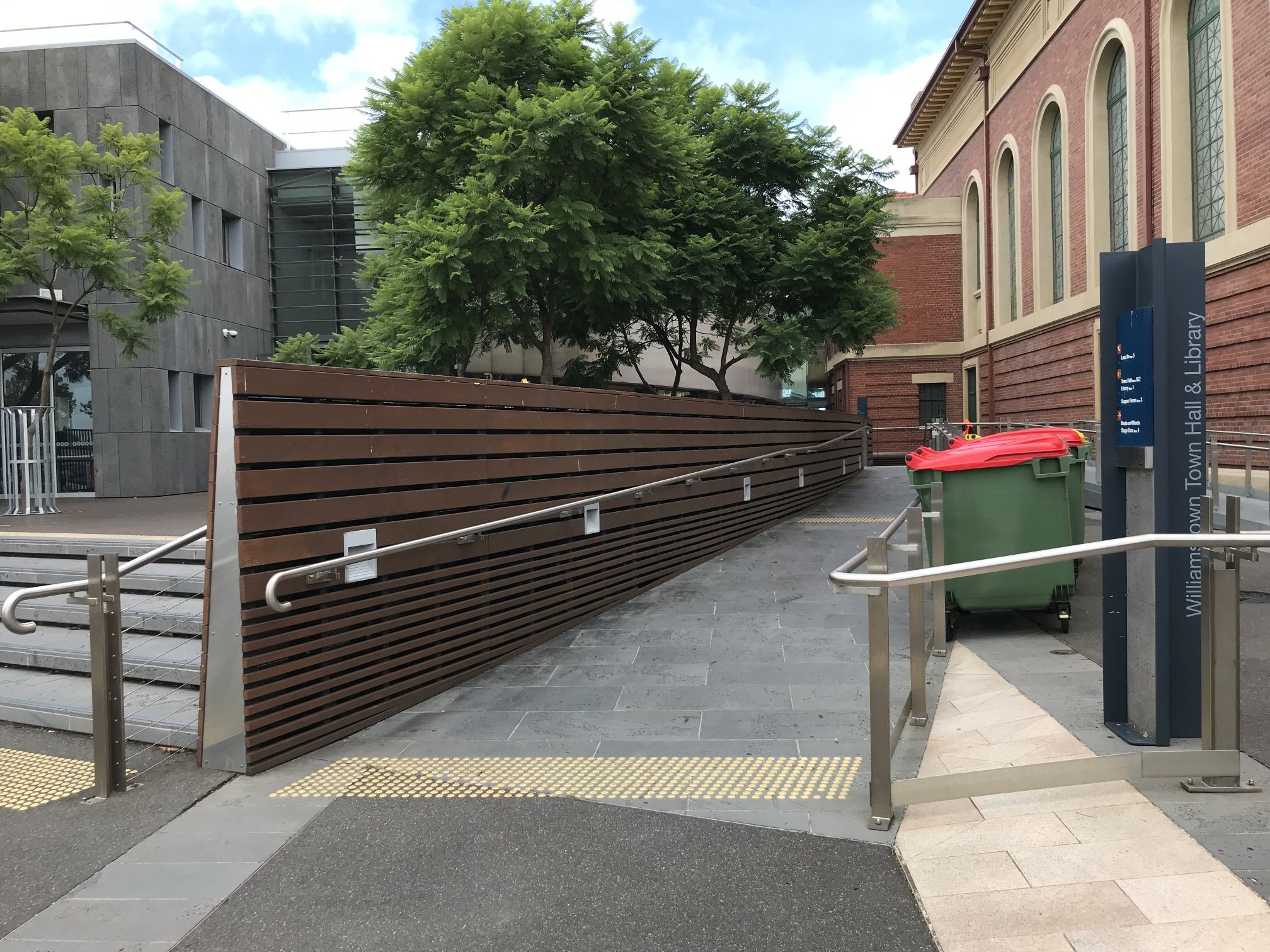 Photograph depicting approach from rear carpark to the the Williamstown Town Hall & Library linkway accessible entrance