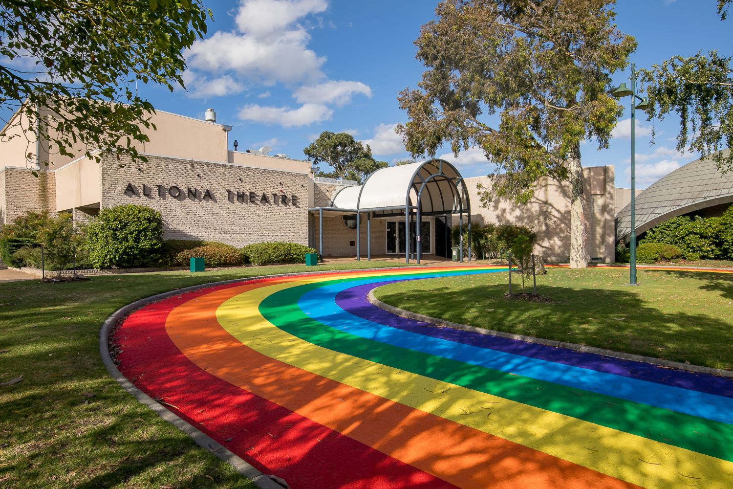rainbow driveway outside the Civic Centre