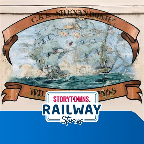Railway stories logo with image of the Shenandoah mural in Williamstown