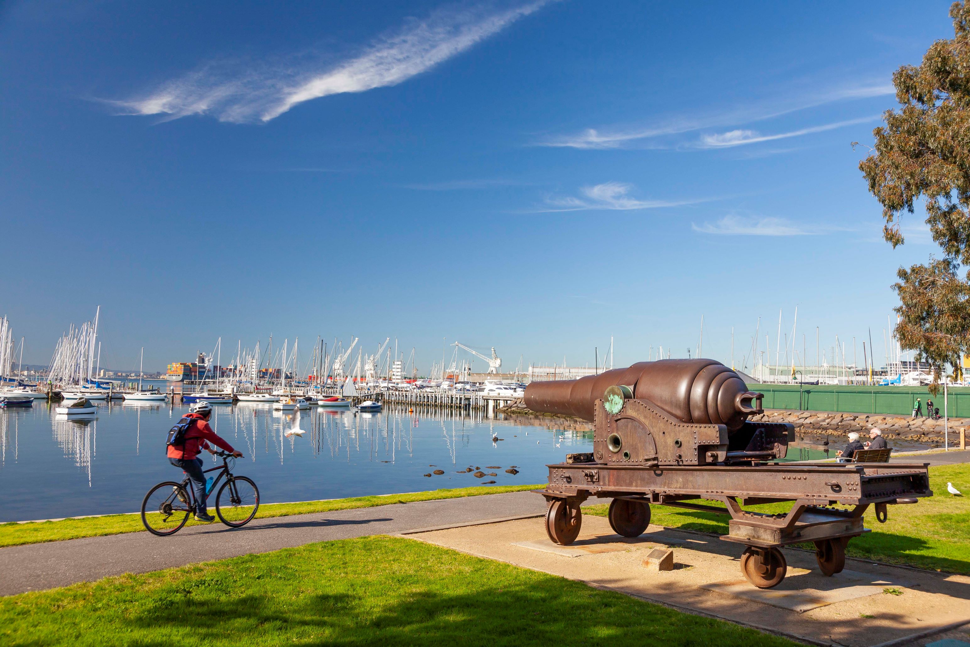 Cyclist along Williamstown foreshore